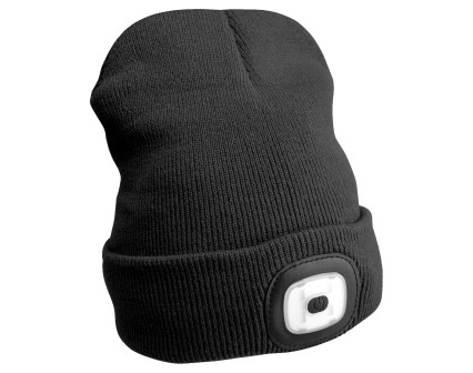 Beanie Hat with headlamp 180lm, rechargeable, USB, universal size, cotton/PE, black