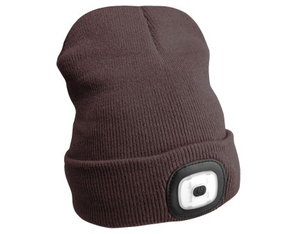 Beanie Hat with headlamp 180lm, rechargeable, USB, universal size, cotton/PE, brown