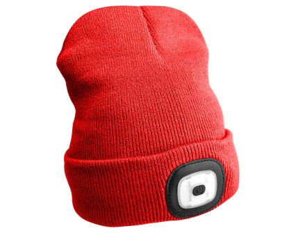 Beanie Hat with headlamp 180lm, rechargeable, USB, universal size, cotton/PE, red