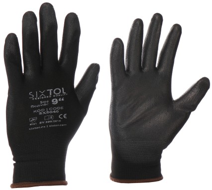 Work gloves made of polyester, half-dipped in polyurethane GLOVE PE-PU 9, black, size 9