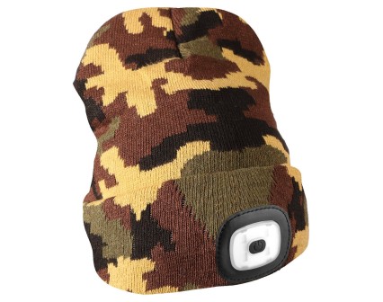 Beanie Hat with headlamp 180lm, rechargeable, USB, universal size, cotton/PE, camouflage