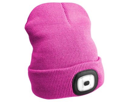 Beanie Hat with headlamp 180lm, rechargeable, USB, universal size, cotton/PE, pink