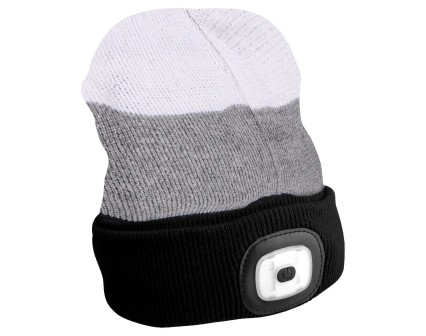 Beanie Hat with headlamp 180lm, rechargeable, USB, universal size, cotton/PE, black/grey/white