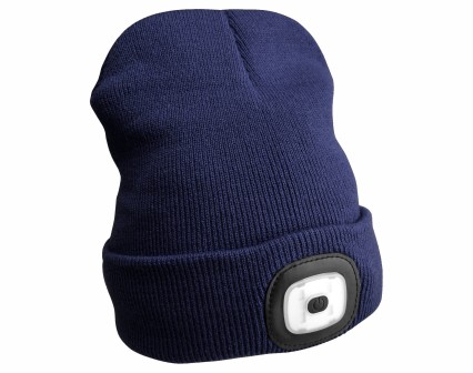 Beanie Hat with headlamp 180lm, rechargeable, USB, universal size, cotton/PE, blue