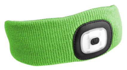 Headband with headlamp 180lm, rechargeable, USB, universal size, cotton/PE, fluorescent green