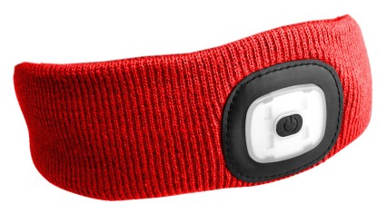 Headband with headlamp 180lm, rechargeable, USB, universal size, cotton/PE, red