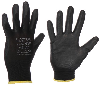 Work gloves made of polyester, half-dipped in polyurethane GLOVE PE-PU 11, black, size 11