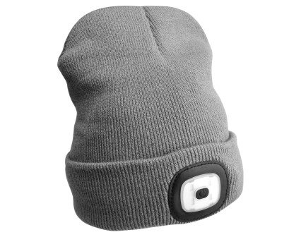 Beanie Hat with headlamp 180lm, rechargeable, USB, universal size, cotton/PE, light grey