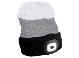 Beanie Hat with headlamp 180lm, rechargeable, USB, universal size, cotton/PE, black/grey/white