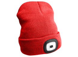 Beanie Hat with headlamp 180lm, rechargeable, USB, universal size, cotton/PE, red