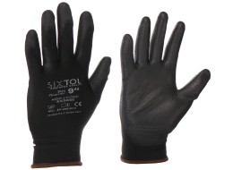 Work gloves made of polyester, half-dipped in polyurethane GLOVE PE-PU 9, black, size 9