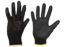 Work gloves made of polyester, half-dipped in polyurethane GLOVE PE-PU 11, black, size 11