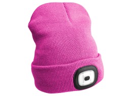 Beanie Hat with headlamp 180lm, rechargeable, USB, universal size, cotton/PE, pink