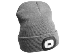 Beanie Hat with headlamp 180lm, rechargeable, USB, universal size, cotton/PE, light grey