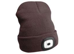 Beanie Hat with headlamp 180lm, rechargeable, USB, universal size, cotton/PE, brown