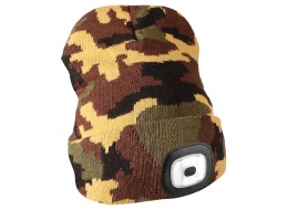 Beanie Hat with headlamp 180lm, rechargeable, USB, universal size, cotton/PE, camouflage