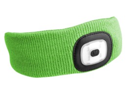 Headband with headlamp 180lm, rechargeable, USB, universal size, cotton/PE, fluorescent green